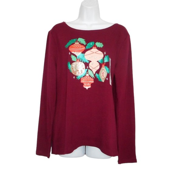 Croft Barrow Top M Red Long Sleeve Christmas Ornaments Rhinestones WC23K028RG - Picture 1 of 9